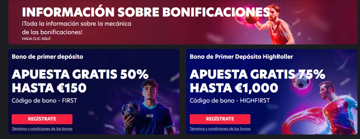 Información de bonos del sportsbook de 1Red