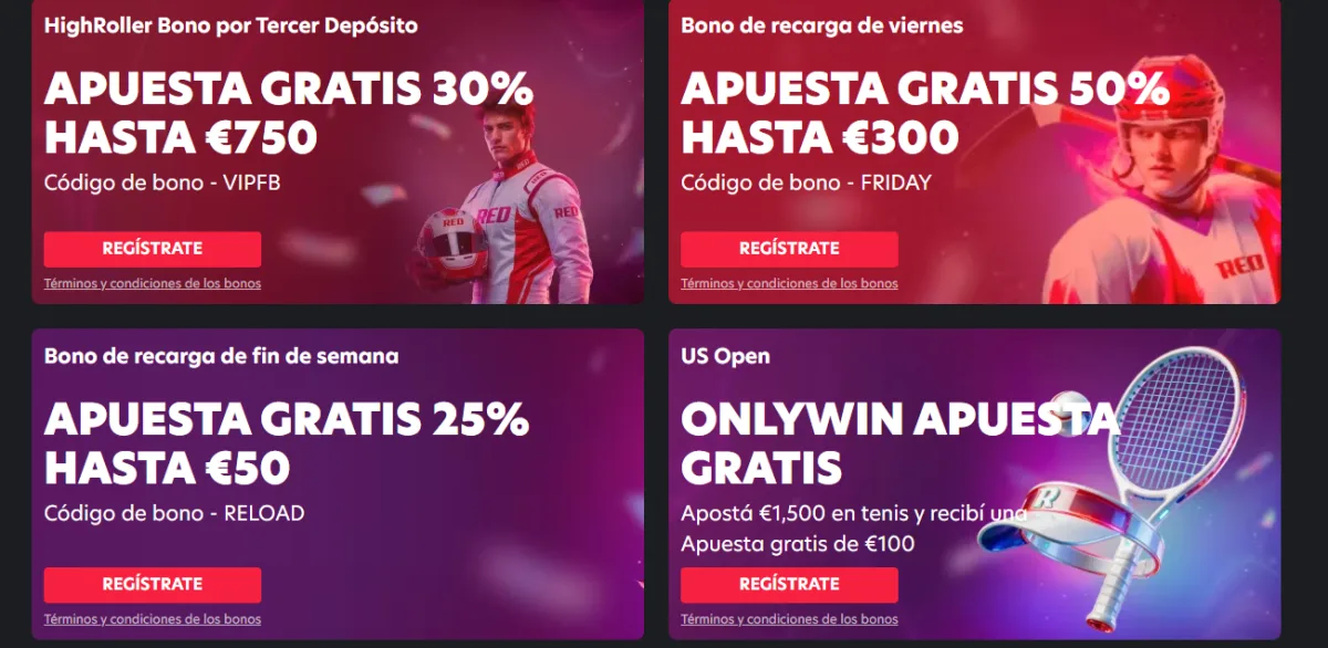 Promociones de apuesta gratis en el sportsbook de 1Red