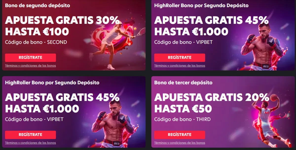 Bonos del sportsbook de 1Red para el segundo y el tercer depósito
