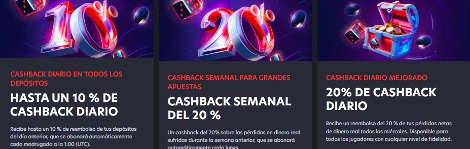 Tres cashback de 1Red: diario, diario mejorado y semanal