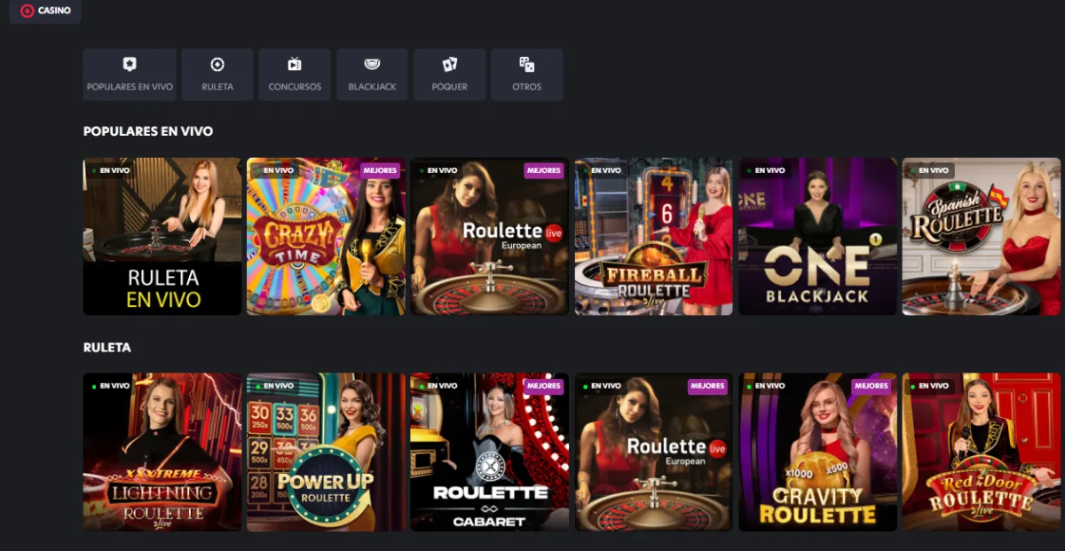 Casino en vivo de 1Red con ruletas y blackjack