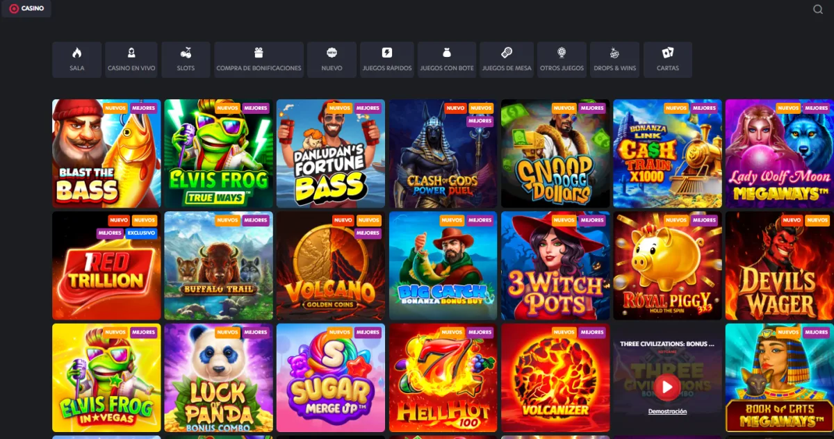 Tragamonedas del casino online 1Red en el lobby
