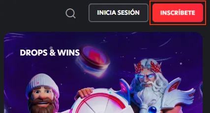 Botón Inscríbete que abre el registro donde se escribe el código promocional de 1Red