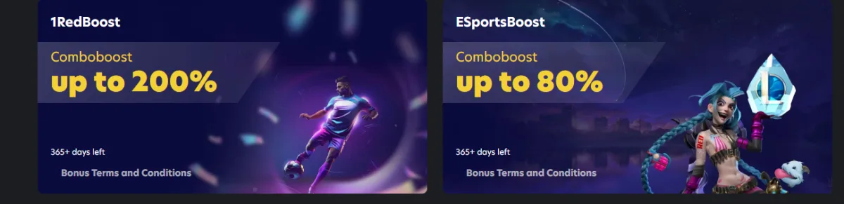 Promociones 1RedBoost y ESportsBoost para apuestas combinadas