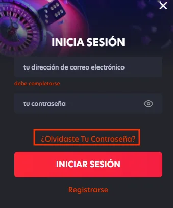 Enlace ¿Olvidaste tu contraseña? debajo del campo de contraseña en 1Red